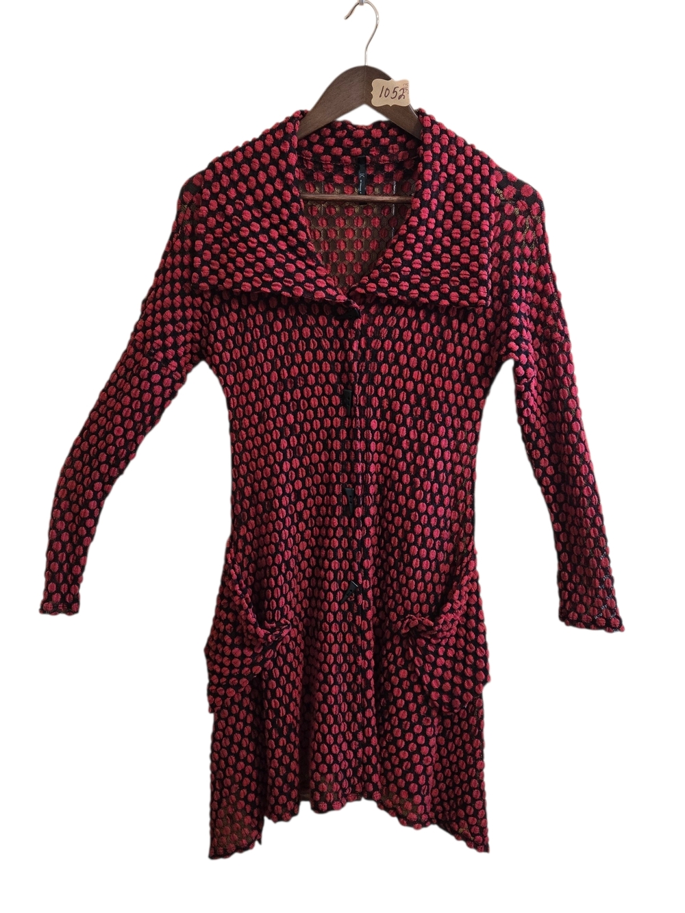 Long Open-Front Women's Cardigan in Pink and Black